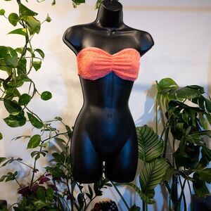 Forever 21 Coral Floral Lace Tube Top, Size M